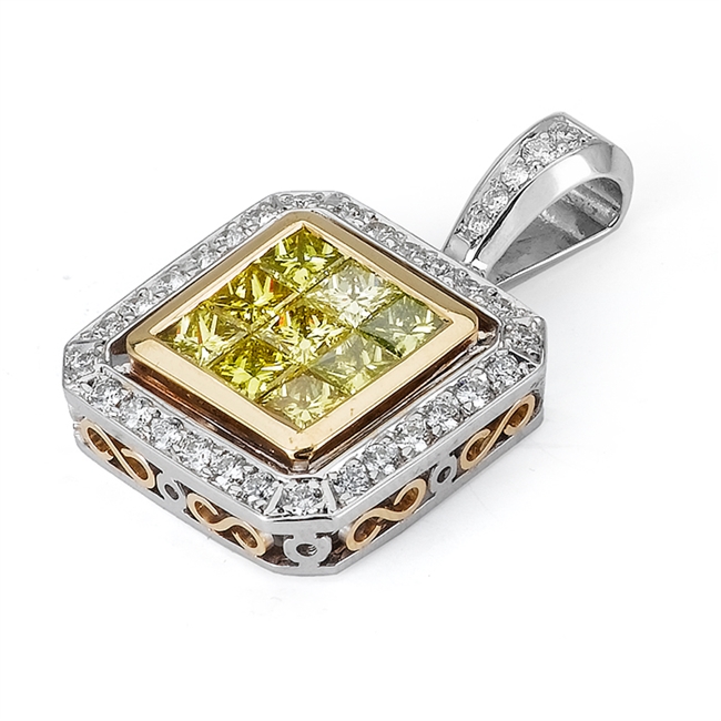 18KT 2 TONE INVISIBLE AND PAVE SET PENDANT, DIAMOND 2.06CT